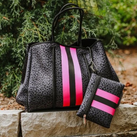 Jess Lea Handbags - Hot Pink & Black Leopard Print Neoprene Tote Bag